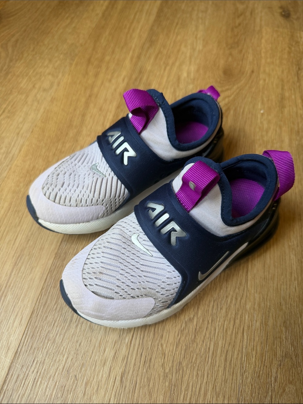 Nike Kids Air Slip-On Sneakers in Navy, Light Gray, Purple